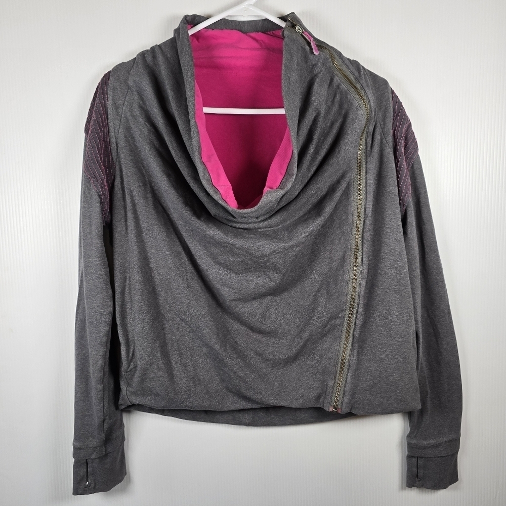 Lululemon Sway Jacket In Grey&Pink Assymmetrical Zip And Cowl Neck Size 8